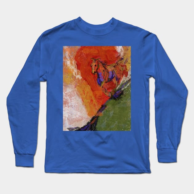 Downhill Run with horse in rainbow colors Long Sleeve T-Shirt by gldomenech